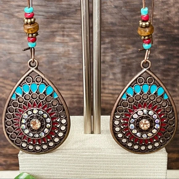 EARRINGS BOHO QUIRKY LOOP Gypsy hippie antique tear drop Large open loop Drop - Picture 7 of 9